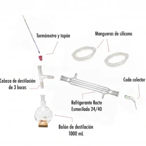 Sistema de destilación 1000 mL Refrigerante Serpentín Uniones 24/40