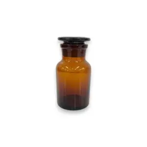 Botella Boca Ancha de Vidrio Ámbar 125 mL con Tapón de Vidrio Esmerilado