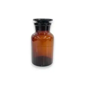 Botella Boca Ancha de Vidrio Ámbar 250 mL con Tapón de Vidrio Esmerilado