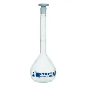 Matraz volumetrico o aforado 200 mL con tapon PE - Borosilicato  - Certif lote ISO 1042 EISCO
